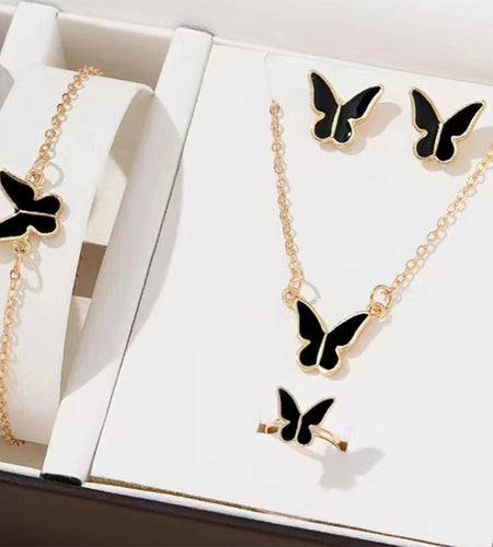 5PCS Fashion Butterfly Pendants Necklace Earrings Ring Bracelet Sets for Women Jewelry Set Bridal Wedding Jewelry Gift