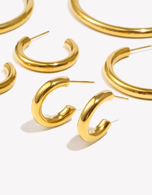 Load image into Gallery viewer, Hypoallergenic Tarnish Free Stainless Steel Hollow Tube Large Medium Small Size Gold Plated Hoop Earrings for Women
