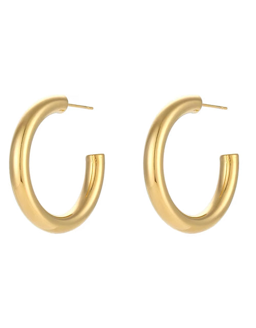 Load image into Gallery viewer, Hypoallergenic Tarnish Free Stainless Steel Hollow Tube Large Medium Small Size Gold Plated Hoop Earrings for Women
