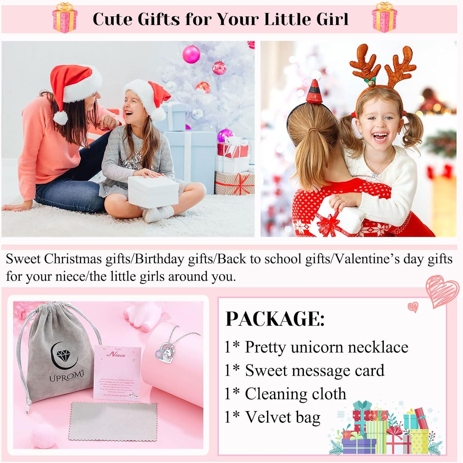 To My Daughter/Granddaughter/Niece/Girl Unicorn Necklace, Birthday Mothers Day Gifts for Little Girls