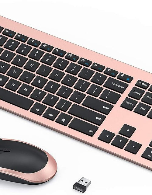 Load image into Gallery viewer, Rechargeable Wireless Keyboard Mouse Combo Full Size Cordless Keyboard &amp; Mouse Sets with Build-In Lithium Battery Ultra Thin Quiet Keyboard Mice (Black and Rose Gold)
