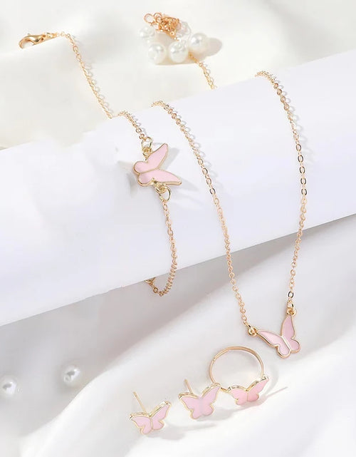 Load image into Gallery viewer, 5PCS Fashion Butterfly Pendants Necklace Earrings Ring Bracelet Sets for Women Jewelry Set Bridal Wedding Jewelry Gift
