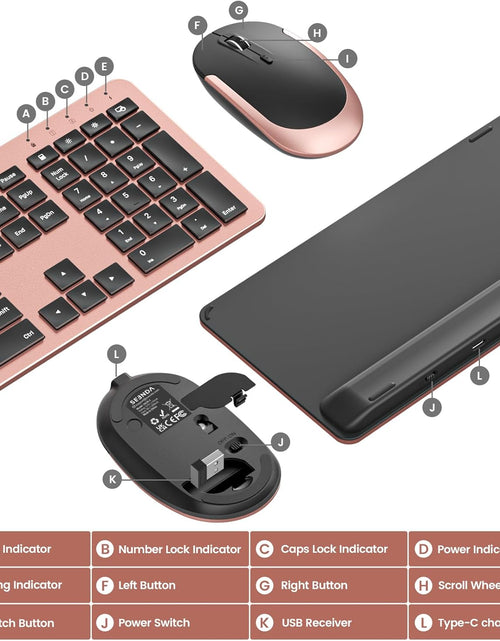 Load image into Gallery viewer, Rechargeable Wireless Keyboard Mouse Combo Full Size Cordless Keyboard &amp; Mouse Sets with Build-In Lithium Battery Ultra Thin Quiet Keyboard Mice (Black and Rose Gold)
