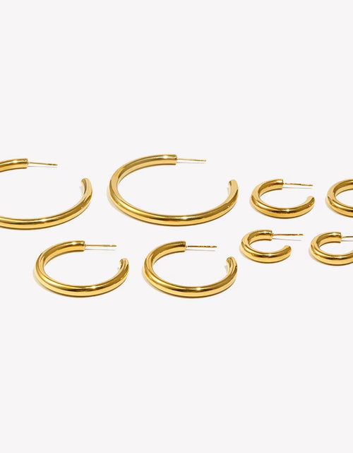 Load image into Gallery viewer, Hypoallergenic Tarnish Free Stainless Steel Hollow Tube Large Medium Small Size Gold Plated Hoop Earrings for Women
