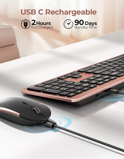Load image into Gallery viewer, Rechargeable Wireless Keyboard Mouse Combo Full Size Cordless Keyboard &amp; Mouse Sets with Build-In Lithium Battery Ultra Thin Quiet Keyboard Mice (Black and Rose Gold)
