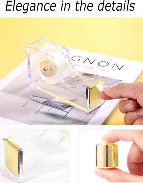 Load image into Gallery viewer, Gold Desk Accessories，Office Supplies Set Acrylic Stapler Set Staple Remover, Tape/Pen Holder, 2 Ballpoint Pen, Scissor, Binder/Paper Clips and 1000Pcs Staples.
