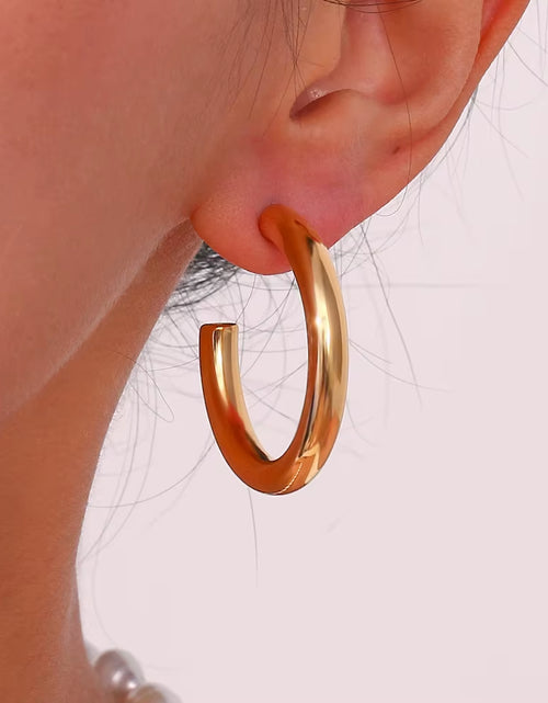 Load image into Gallery viewer, Hypoallergenic Tarnish Free Stainless Steel Hollow Tube Large Medium Small Size Gold Plated Hoop Earrings for Women
